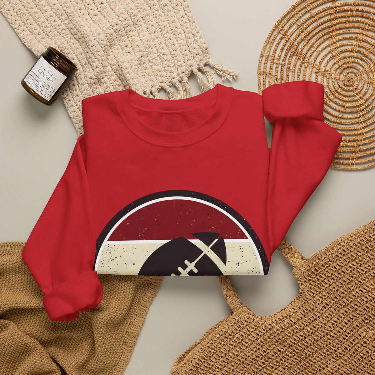 Retro Football Season Crewneck Sweatshirt | Vintage Stripe Football Logo