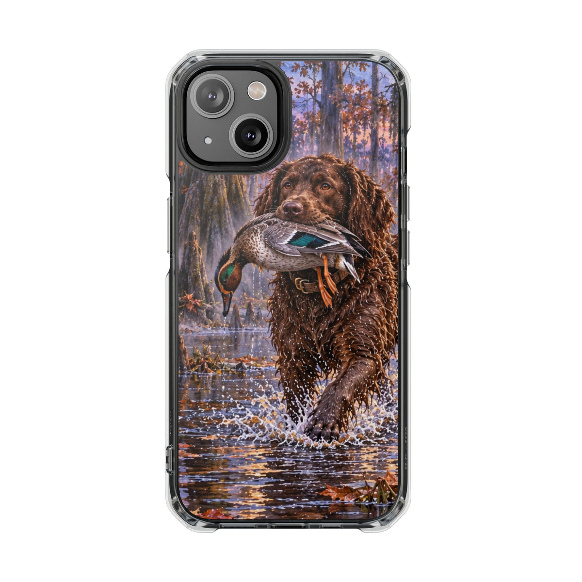 Clear Magnetic Phone Case — Boykin spaniel with Duck swamp