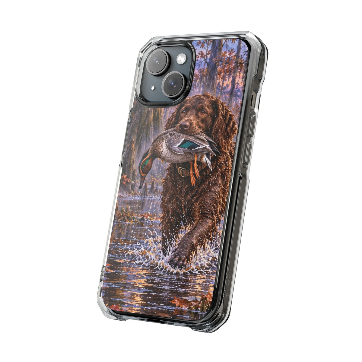 Clear Magnetic Phone Case — Boykin spaniel with Duck swamp