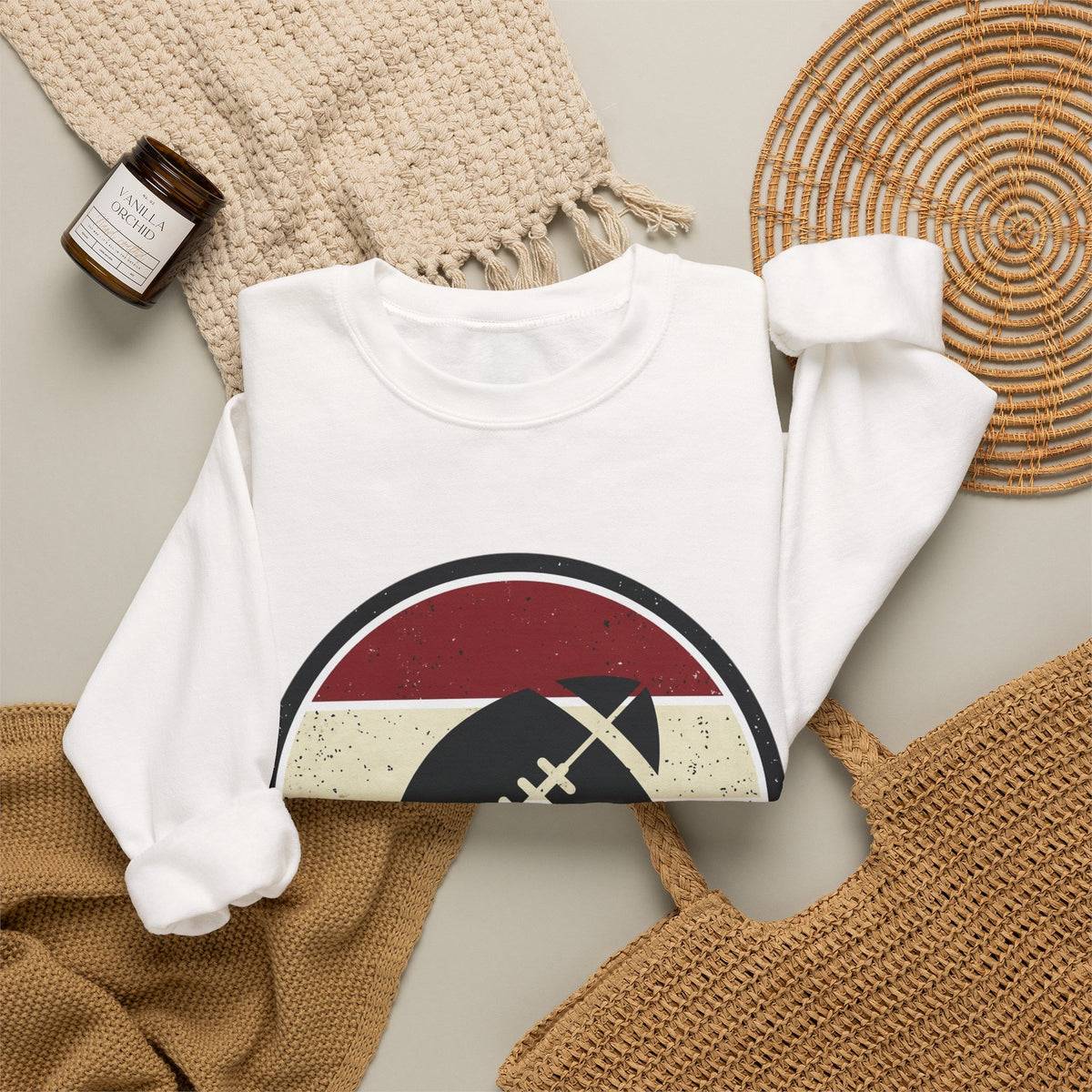 Retro Football Season Crewneck Sweatshirt | Vintage Stripe Football Logo