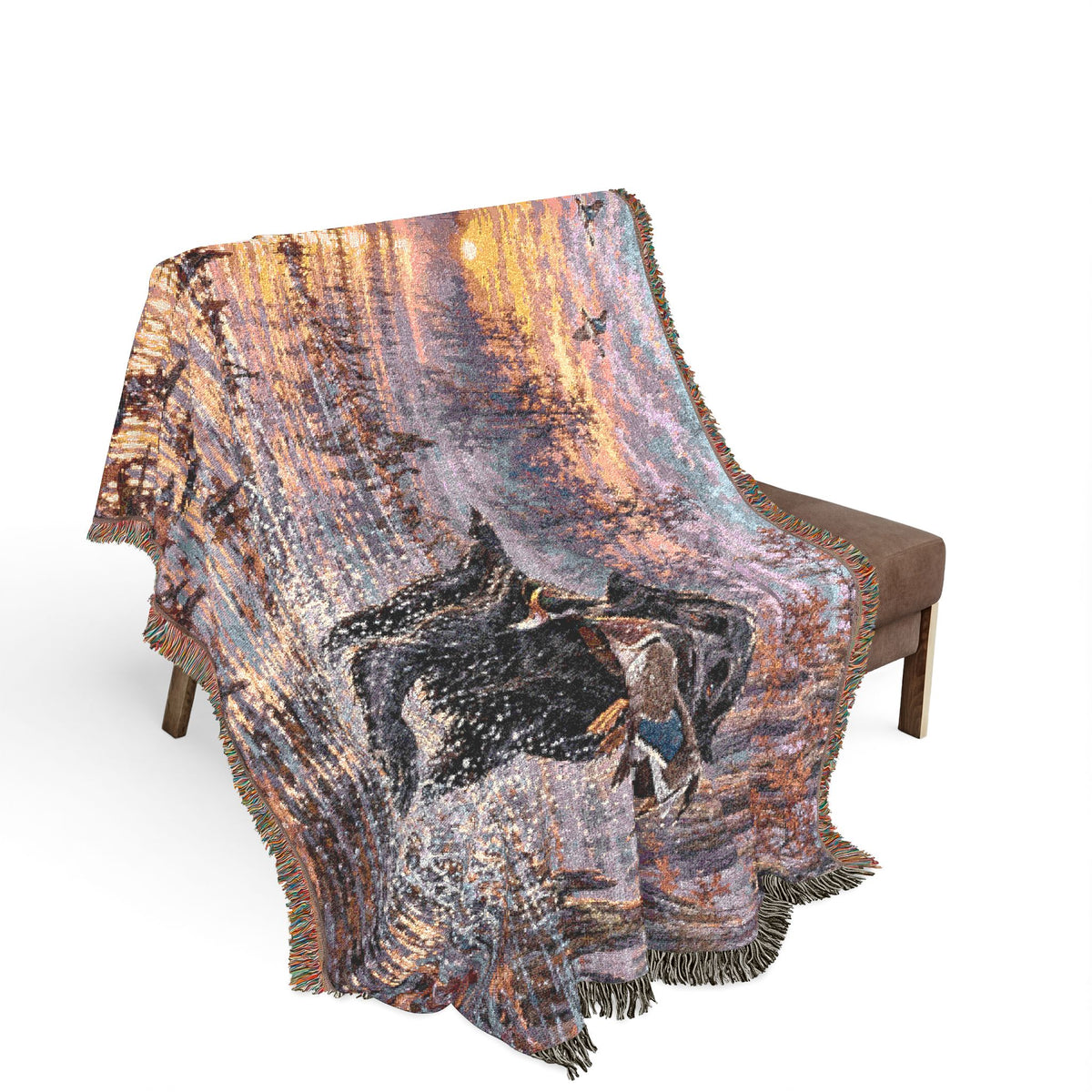Duck Marsh Woven Blanket — Black Lab Scenic Woodland Duck Hunting Throw