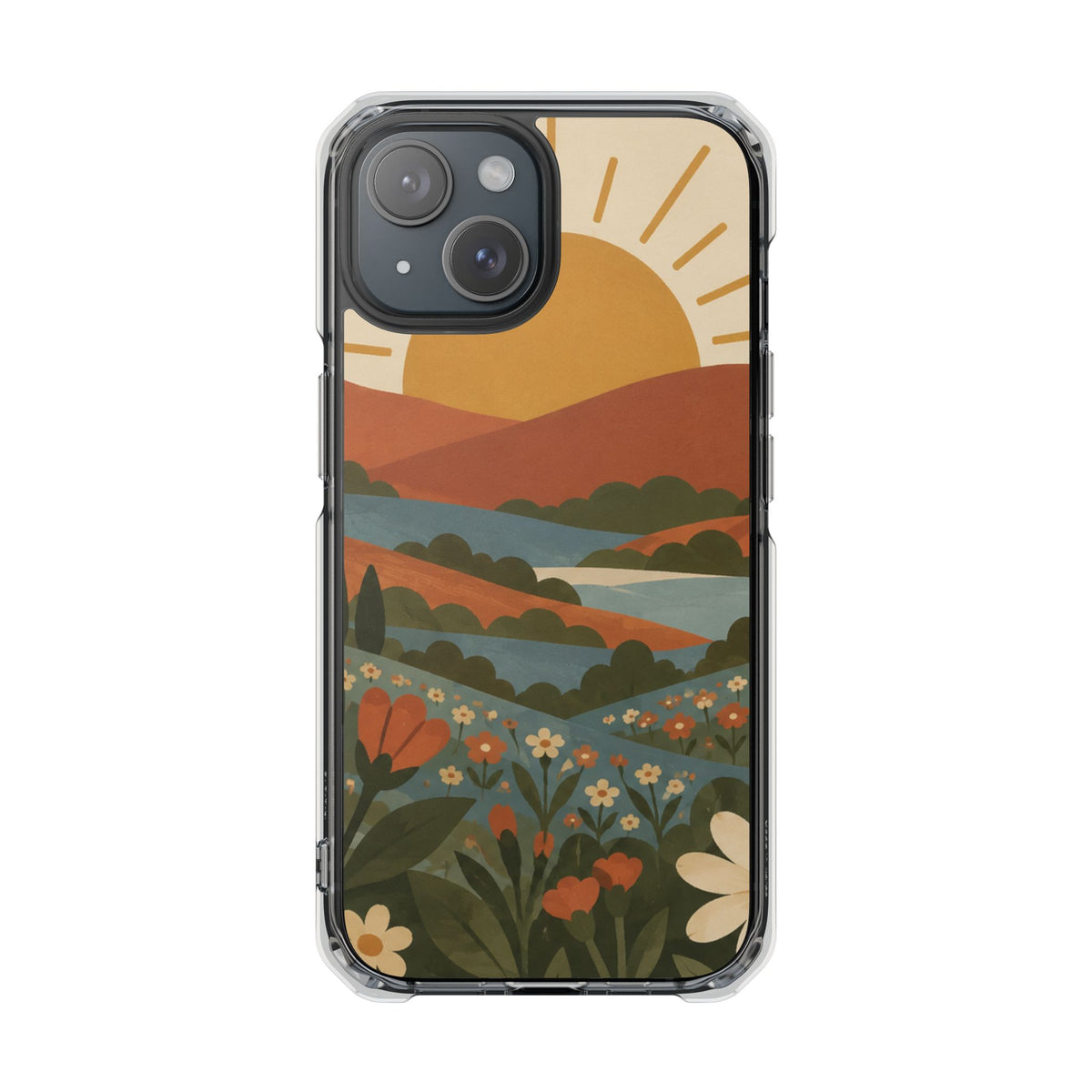 Clear Magnetic Phone Case Floral Sunset Design
