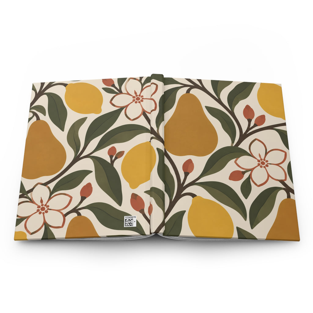 Hardcover Journal — Retro Citrus Pear & Lemon Floral Lined Notebook