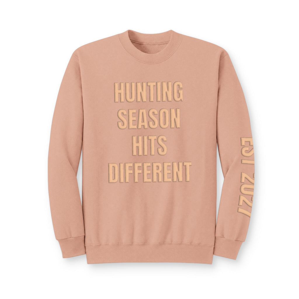 Personalized Hunting Mama Sweatshirt, Hunting Season Hits Different, Hunter Orange Puff Sweatshirt, Custom Hunting Mom Gift