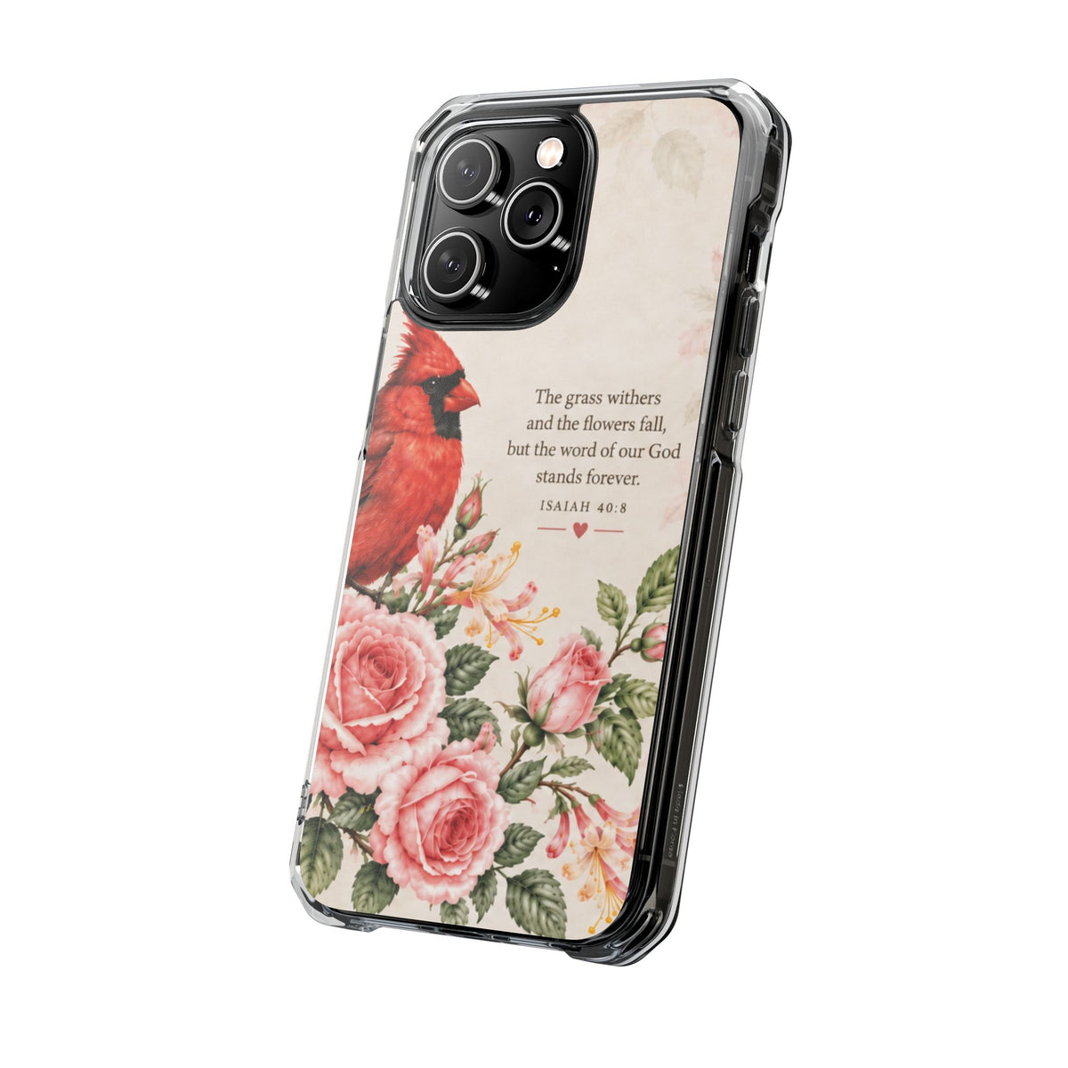 Clear Magnetic Phone Case — Cardinal Scene Isiah 40:8