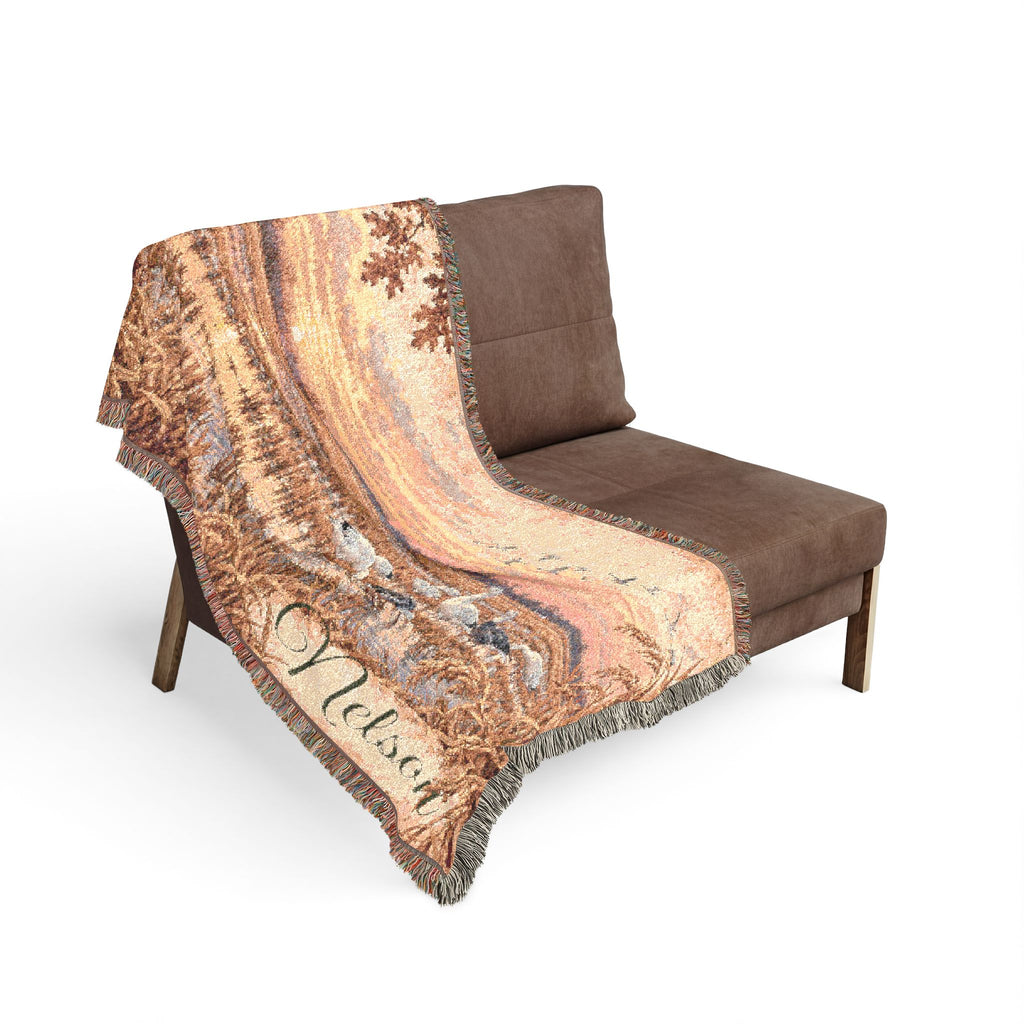 Sunset Marsh Woven Blanket — Rustic Lakeside Tapestry Throw