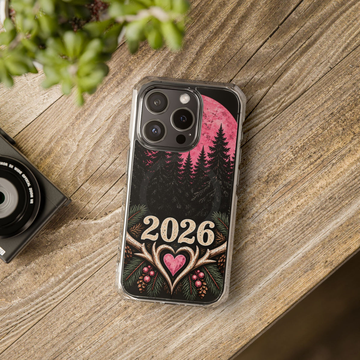 2026 Pink Moon Forest Phone Case — Clear Magnetic Protective Cover