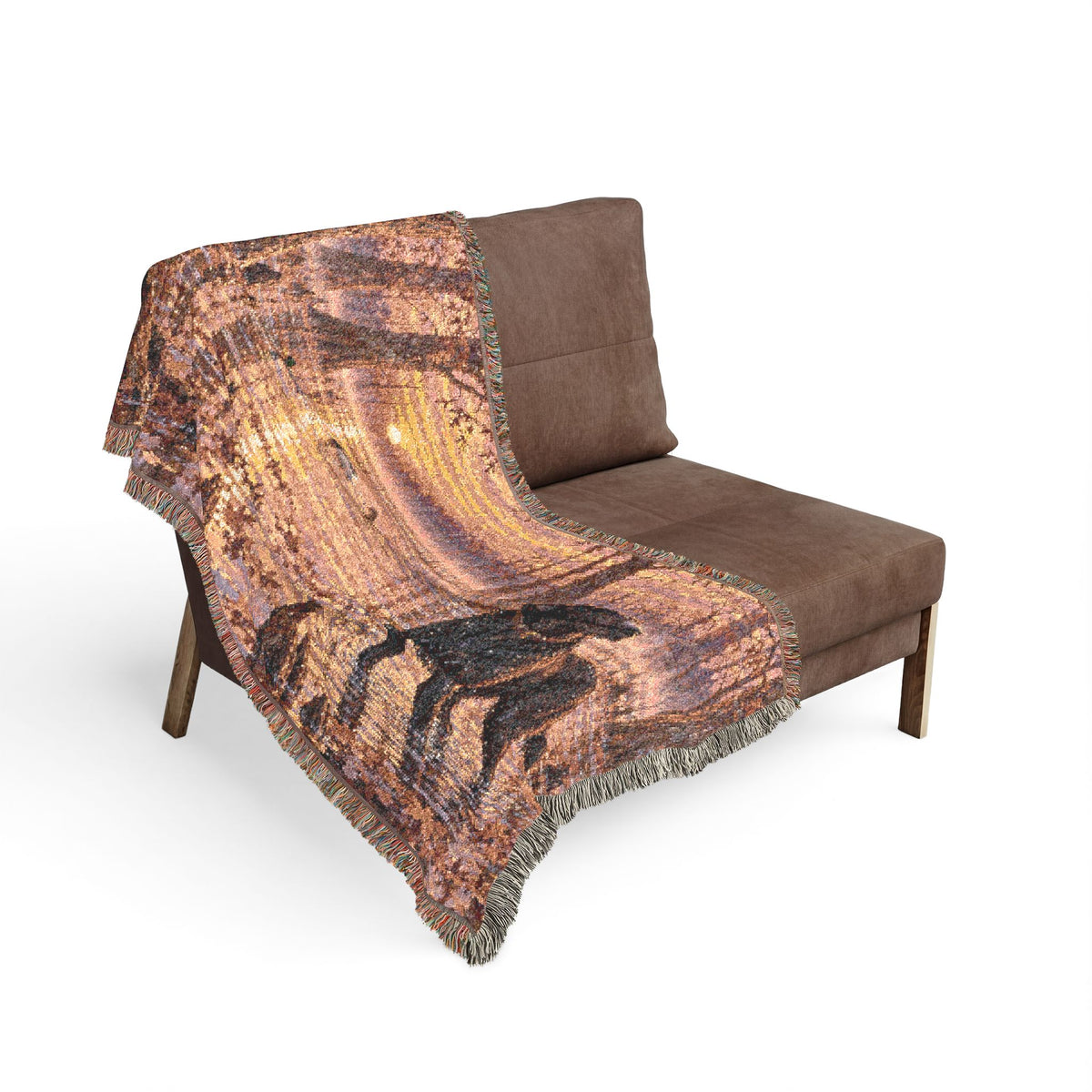 Labrador at Sunset Woven Blanket — Rustic Dog Lake Tapestry Throw
