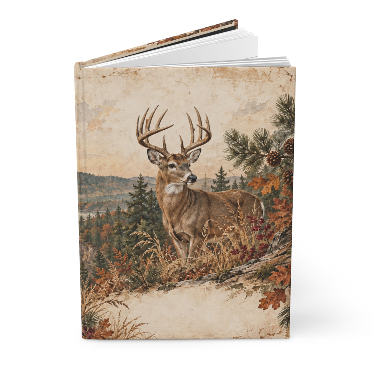 Deer Forest Scene Hardcover Journal — Lined Rustic Wildlife Notebook for Nature Lovers