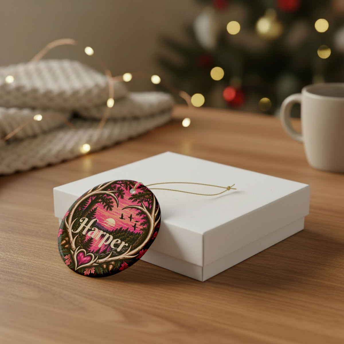 Personalized Southern Deer Hunter Ornament, Pink Whitetail Christmas Keepsake, Custom Name 2026 Gift