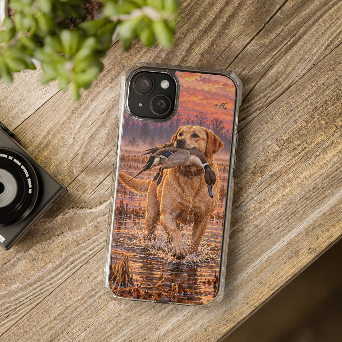 Clear Magnetic Phone Case — Lab with Duck swamp