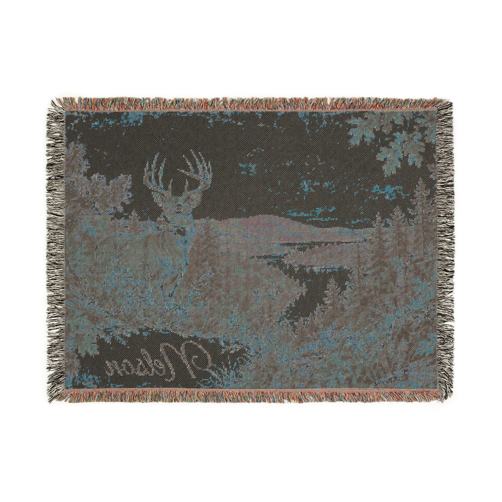 Scenic Deer Woven Blanket – Personalized Rustic Nature Throw