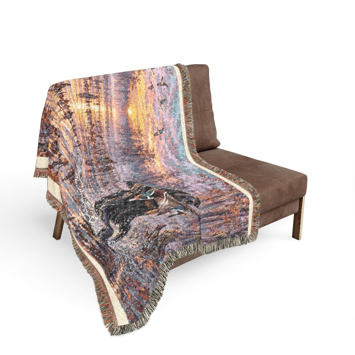 Duck Marsh Woven Blanket — Black Lab Scenic Woodland Duck Hunting Throw