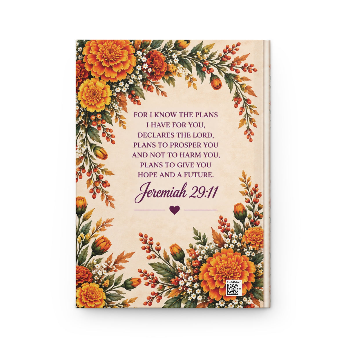 Personalized October Birth Flower Prayer Journal, Marigold Christian Notebook, Jeremiah 29:11 Gift for Women, Bible Study Journal