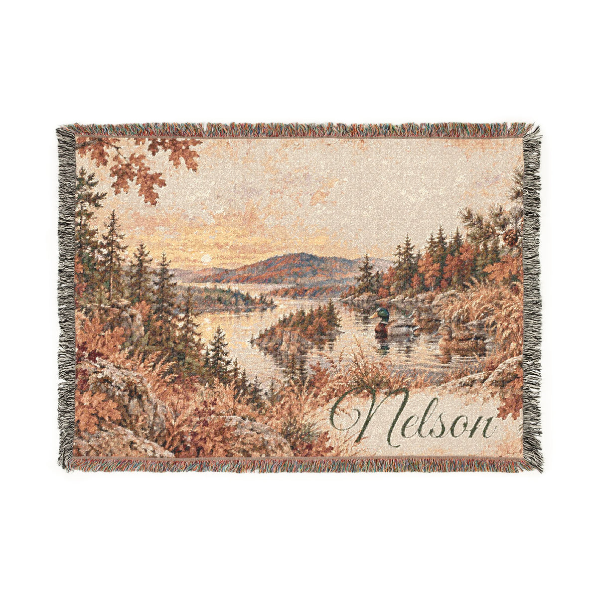 Mohican River Scenic Woven Blanket — Rustic Lake Landscape Throw