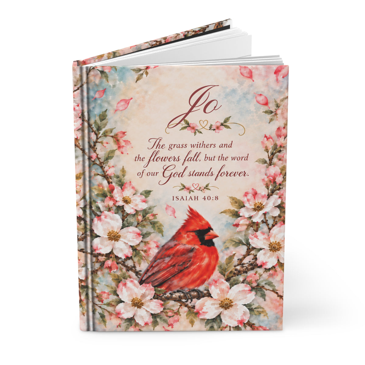 Personalized Cardinal Prayer Journal, Dogwood Floral Christian Notebook, Isaiah 40:8 Bible Verse Gift for Her, Custom Name Journal