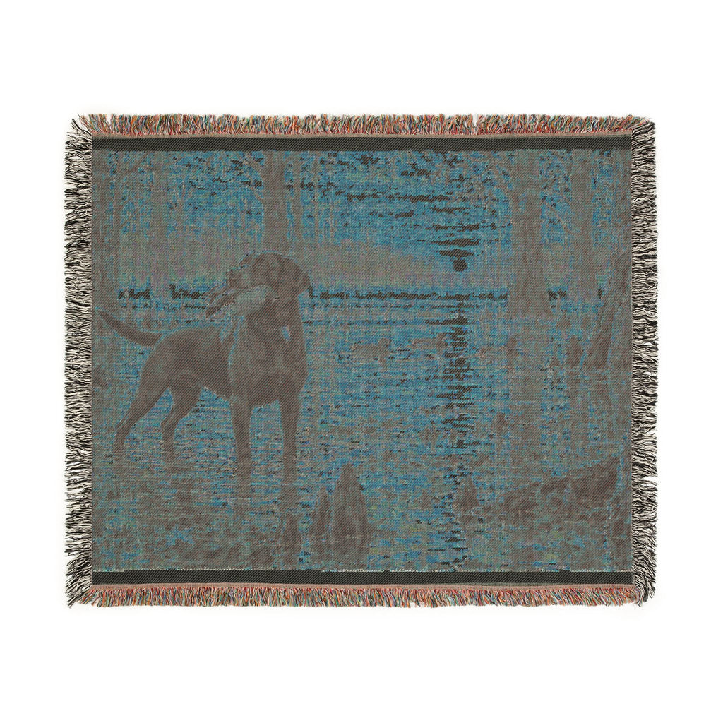 Sunset Wetlands Woven Blanket — Chocolate Lab with Duck Marsh Landscape Throw