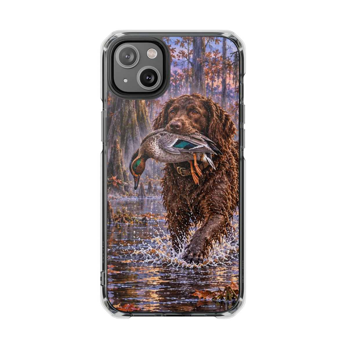 Clear Magnetic Phone Case — Boykin spaniel with Duck swamp