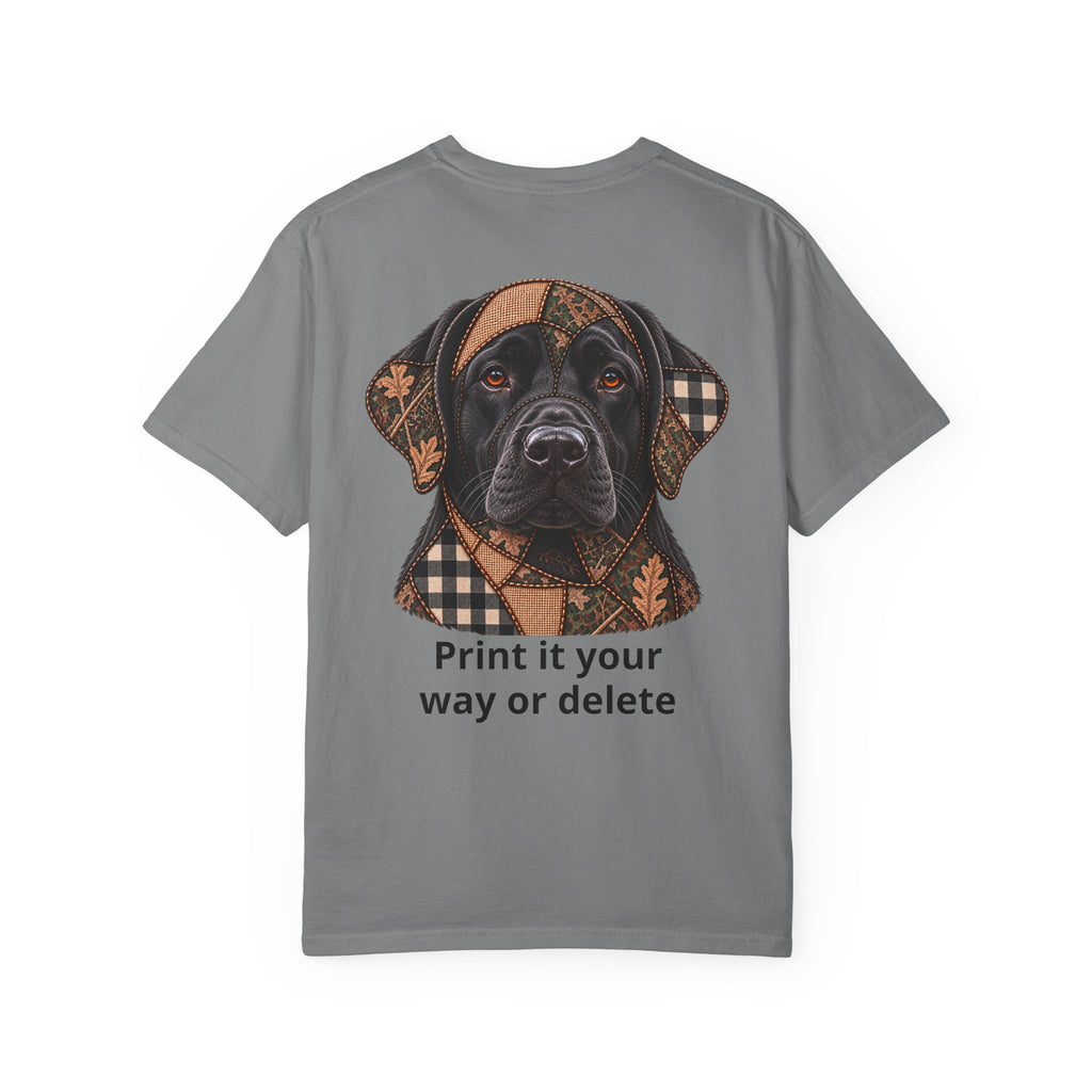 Faux Patchwork Black Lab Short-Sleeve T-Shirt, Labrador Hunting Shirt, Arkansas Hunter Gift