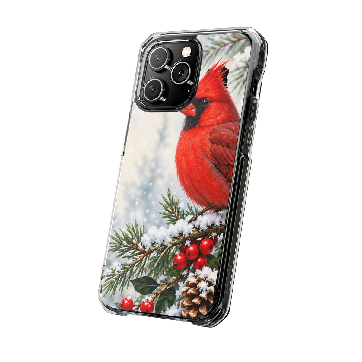 Clear Magnetic Phone Case — Winter Cardinal Scene
