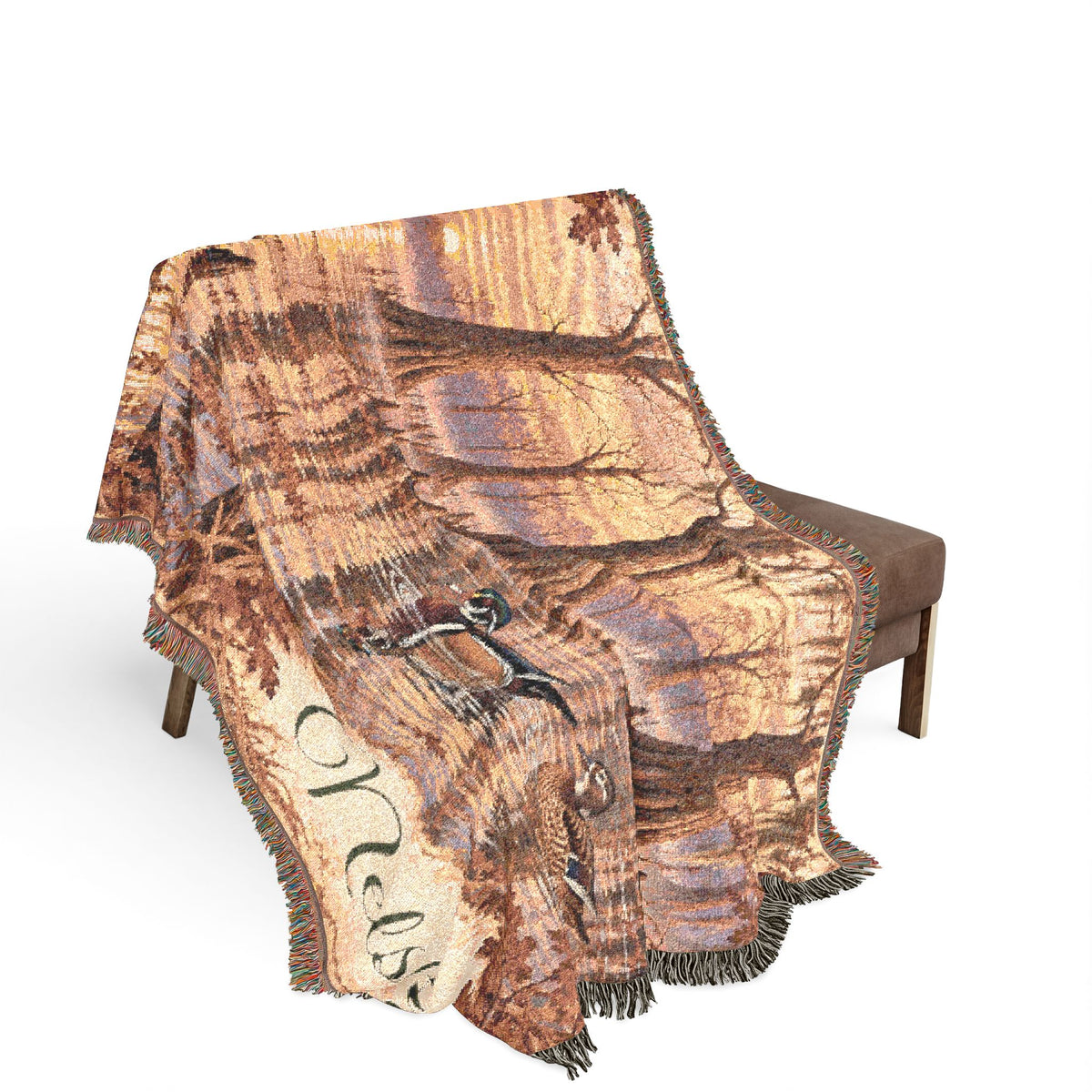 Autumn Lake Woven Blanket — Scenic Fall Landscape Throw
