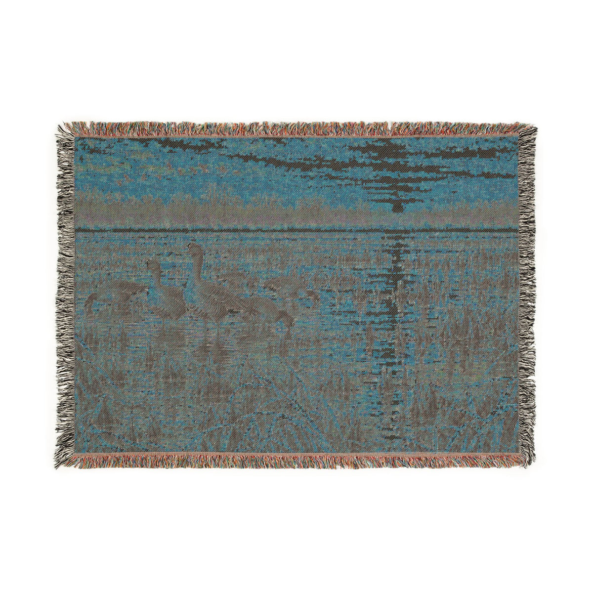 Sunset Wetlands Woven Blanket — Goose & Marsh Landscape Throw