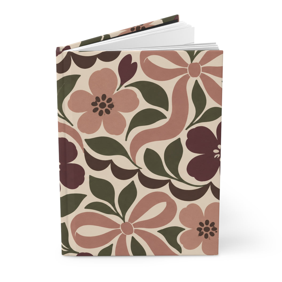 Floral Bow Hardcover Journal — Lined Notebook with Vintage Rose Pattern