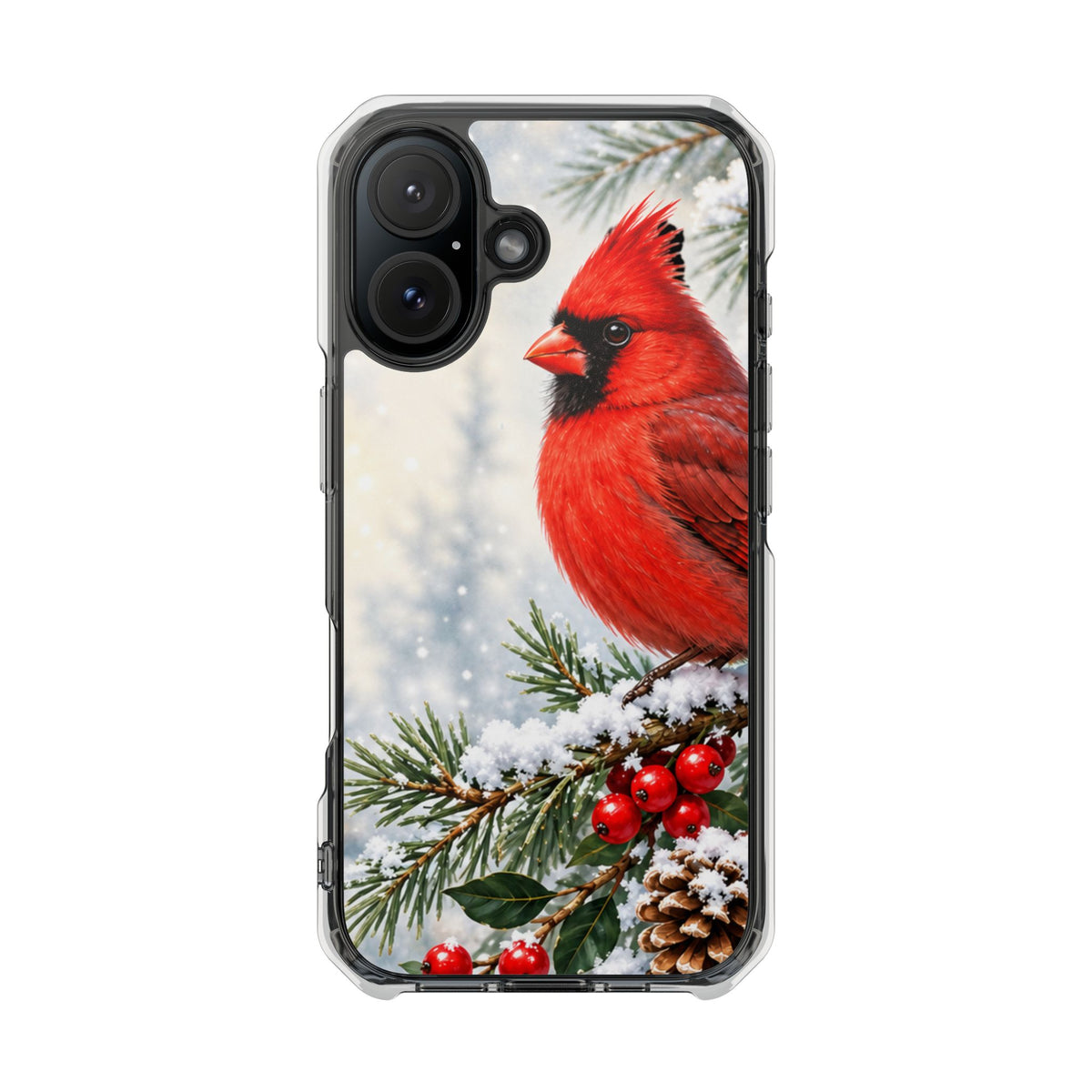 Clear Magnetic Phone Case — Winter Cardinal Scene