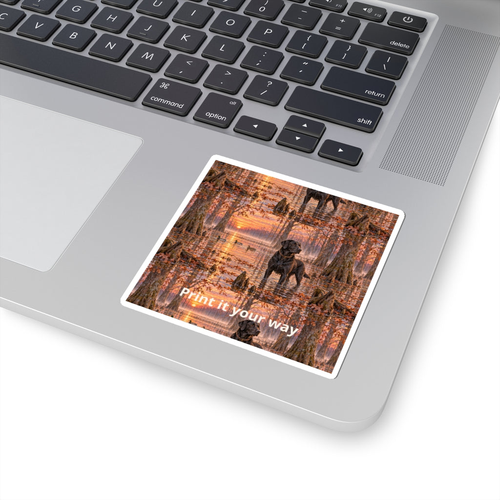 Black Lab Sunset Sticker — Scenic Dog Kiss-Cut Vinyl Sticker