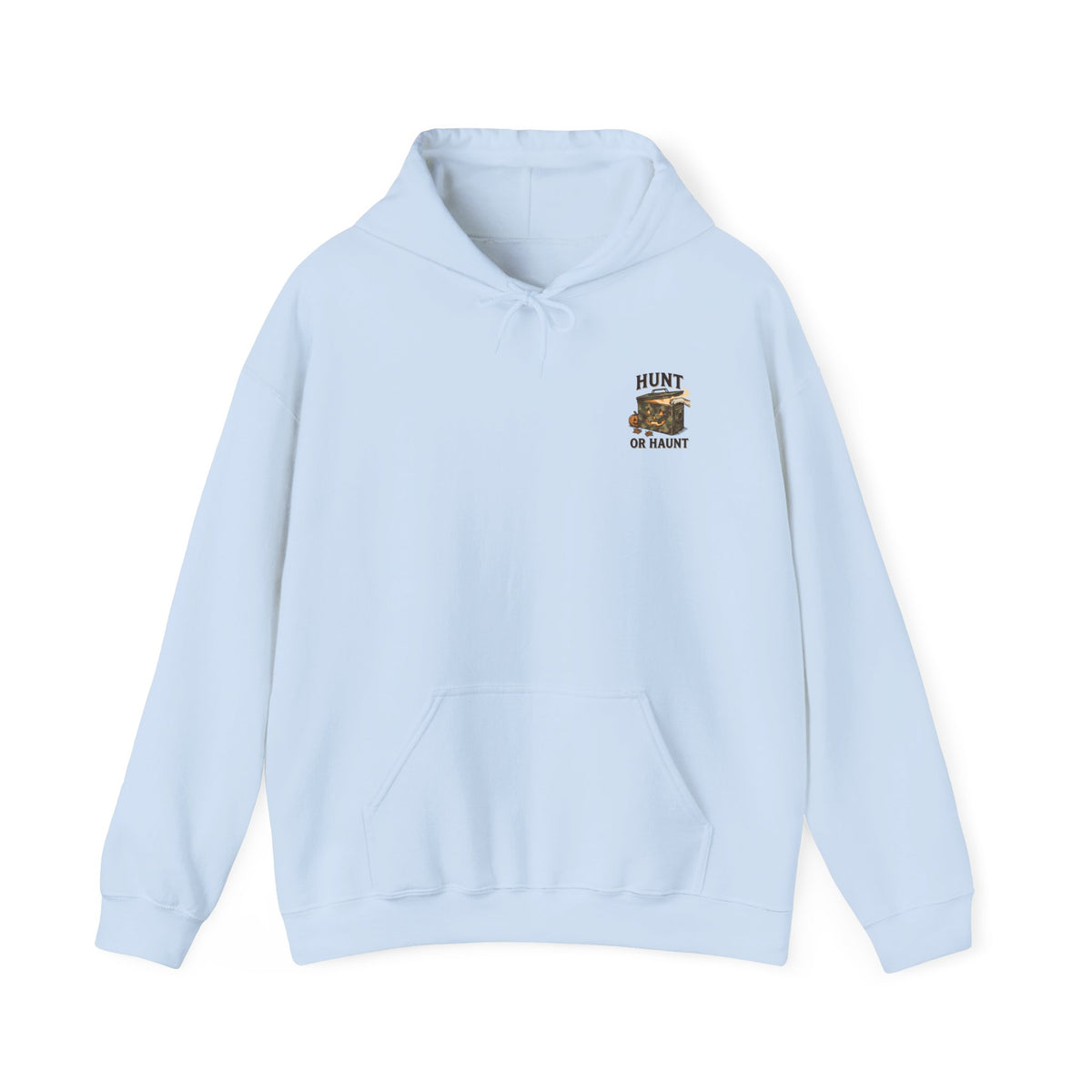 Hunt or Haunt Hoodie | Spooky Hunting Skull, Cabin Night Outdoor Graphic