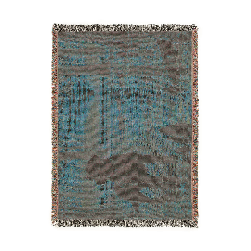 Labrador at Sunset Woven Blanket — Rustic Dog Lake Tapestry Throw