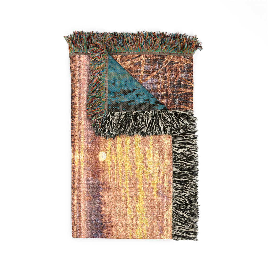 Sunset Wetlands Woven Blanket — Goose & Marsh Landscape Throw