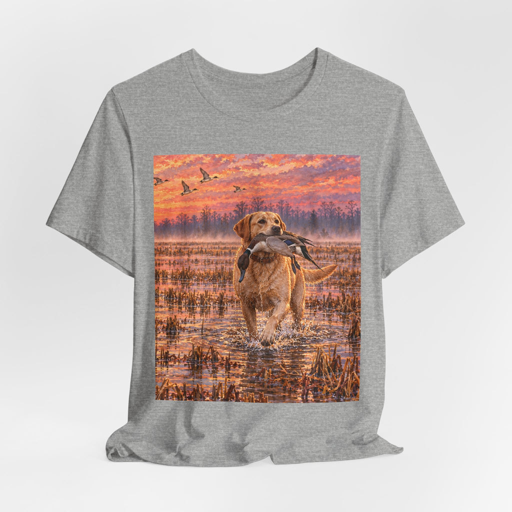Sunset Retriever T-Shirt — Golden Retriever Sunset Scene Tee