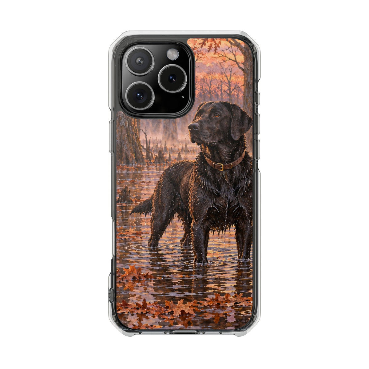 Clear Magnetic Phone Case — Black lab in swamp