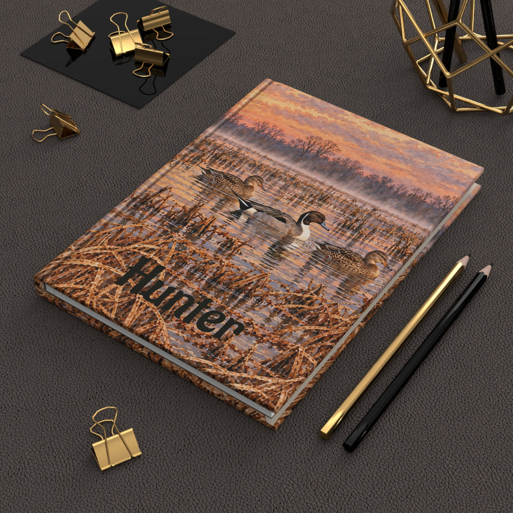 Duck Hunting Journal – Personalized Hardcover Lined Notebook (Sunrise Marsh, "Hunter")