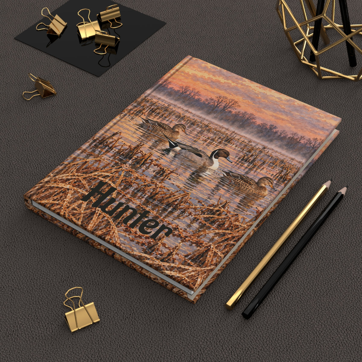 Duck Hunting Journal – Personalized Hardcover Lined Notebook (Sunrise Marsh, "Hunter")