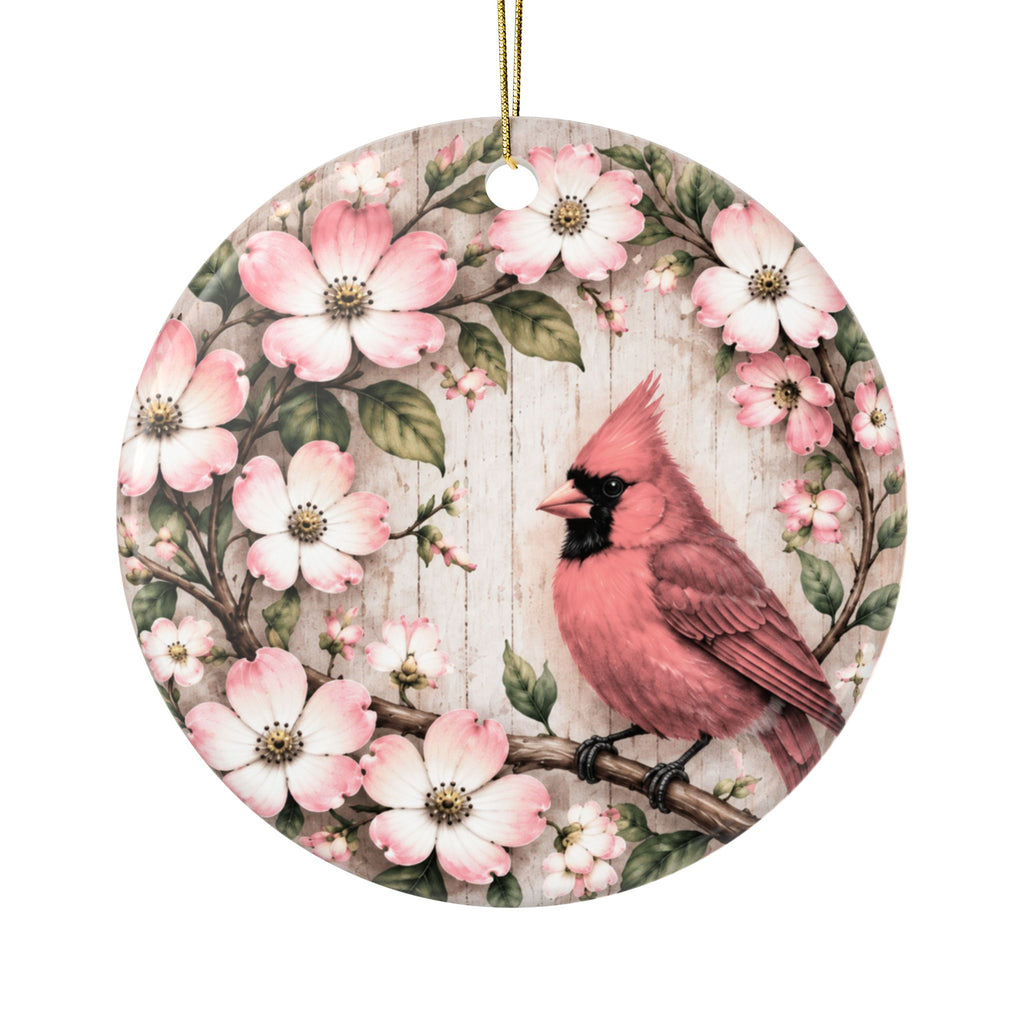 Personalized Cardinal Dogwood Ornament, Pink Floral Christmas Ornament, Isaiah 40:8 Christian Gift, Custom Name Memorial Keepsake