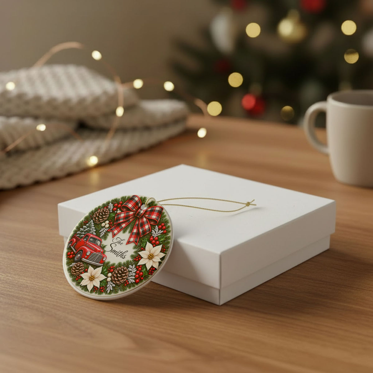 Personalized Christmas Ornament, Custom Name Family Keepsake, Holiday Wreath Ornament, Christmas Gift for Family, Friends or Memorial