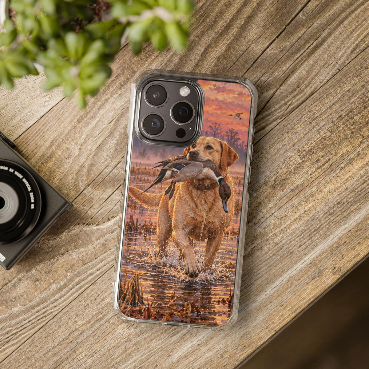Clear Magnetic Phone Case — Lab with Duck swamp