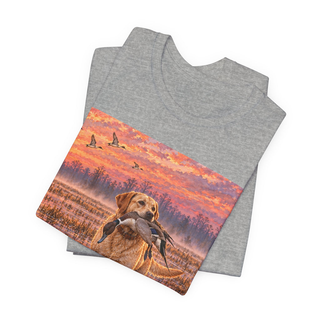 Sunset Retriever T-Shirt — Golden Retriever Sunset Scene Tee