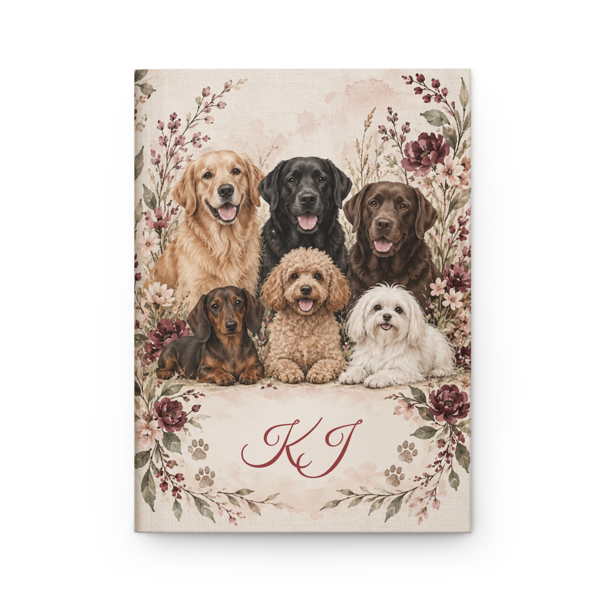 Floral Dogs Personalized Hardcover Journal — Lined Notebook with Monogram