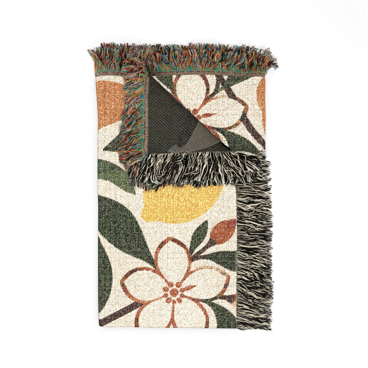 Pear & Blossom Woven Throw Blanket — Floral Fruit Pattern, Cozy Decorative Throw