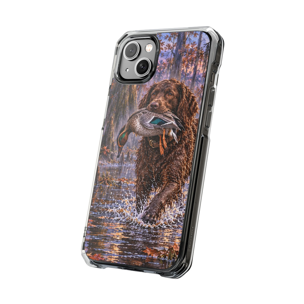 Clear Magnetic Phone Case — Boykin spaniel with Duck swamp