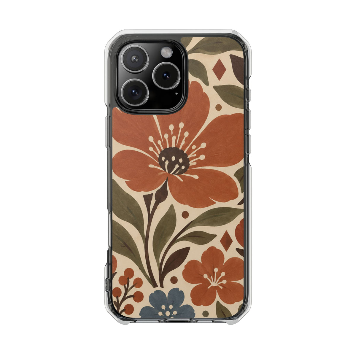 Clear Magnetic Phone Case Floral Pattern Protective Cover