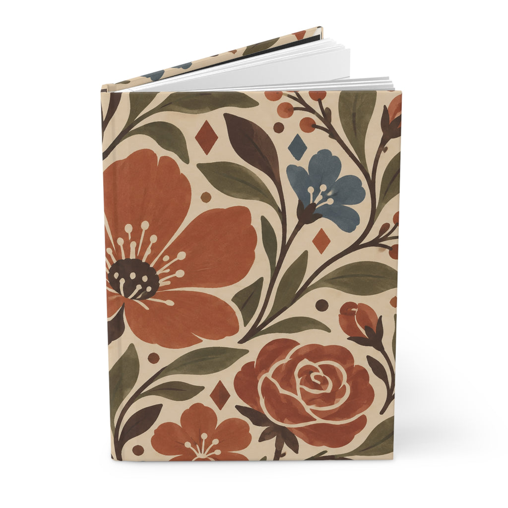 Floral Vintage Hardcover Journal — Lined Notebook with Earthy Botanical Cover