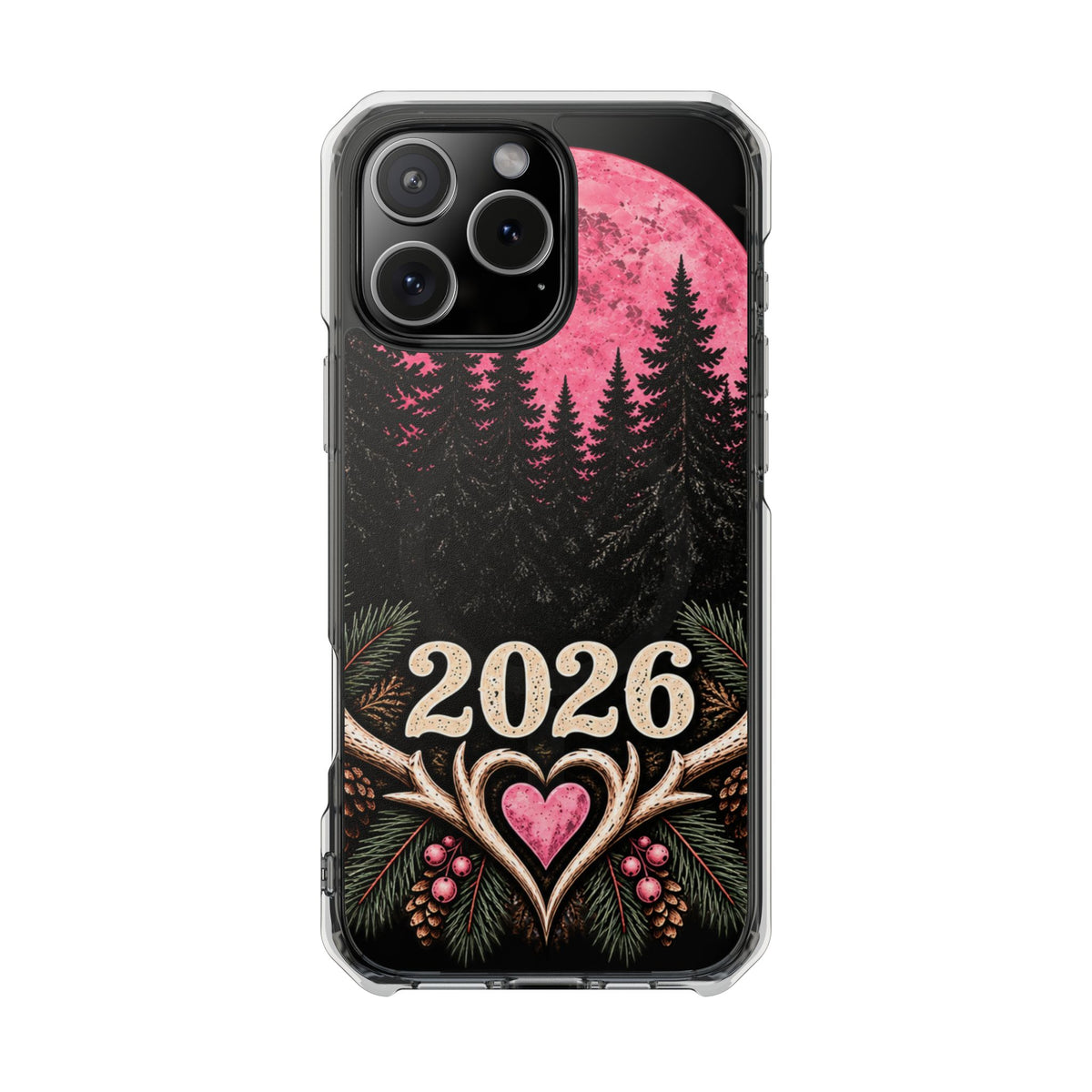 2026 Pink Moon Forest Phone Case — Clear Magnetic Protective Cover
