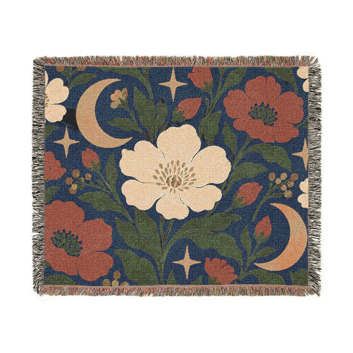 Boho Geometric Woven Blanket — Retro Floral Tile Soft Throw
