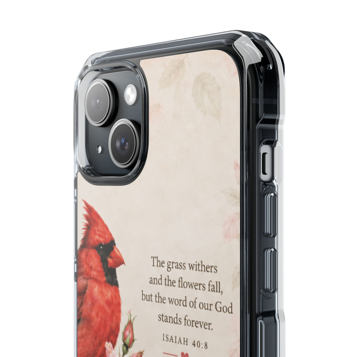 Clear Magnetic Phone Case — Cardinal Scene Isiah 40:8