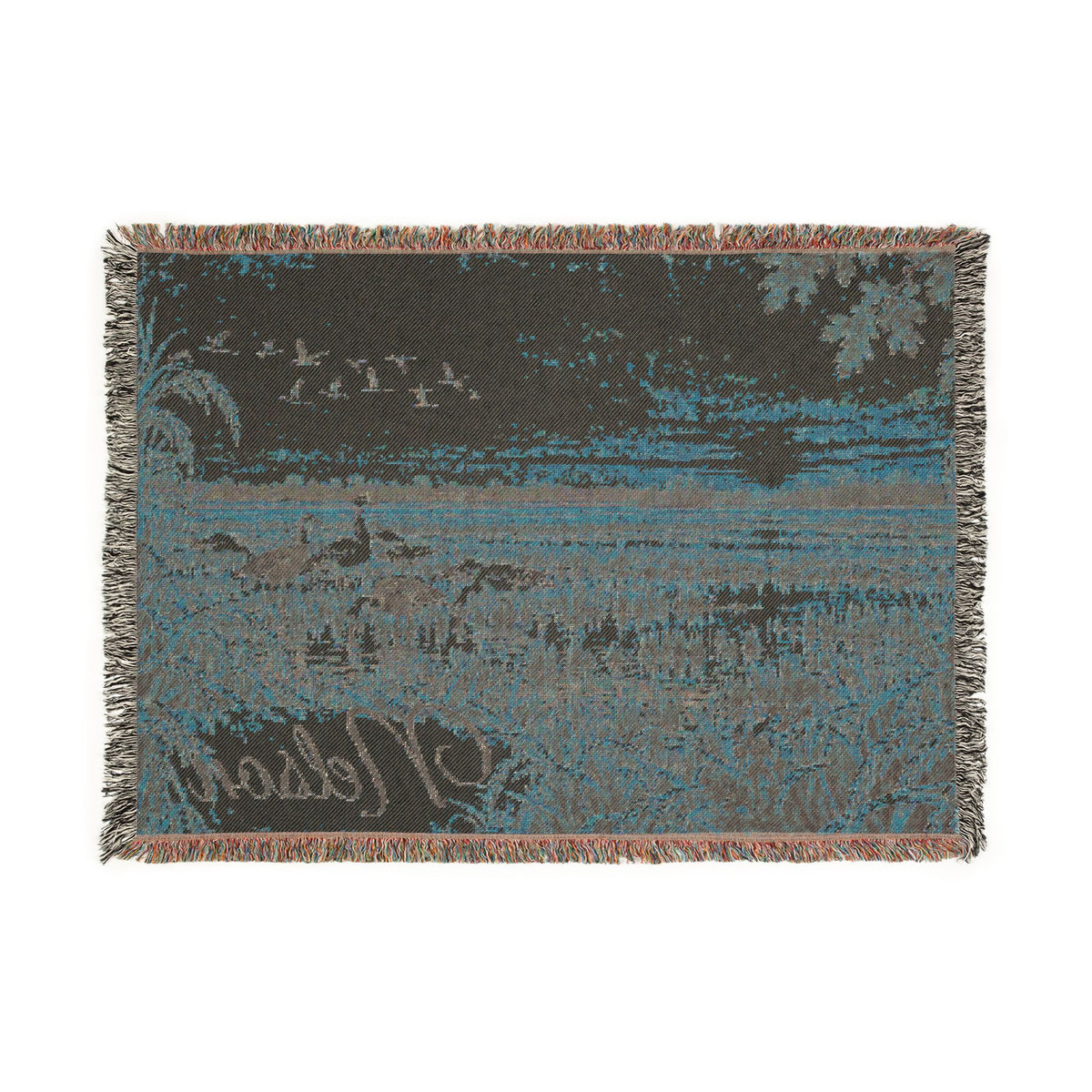 Sunset Marsh Woven Blanket — Rustic Lakeside Tapestry Throw