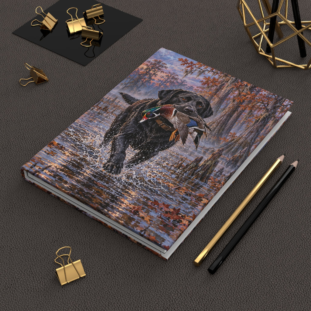 Black Labrador Journal — Autumn Swamp Sunset Hardcover Notebook